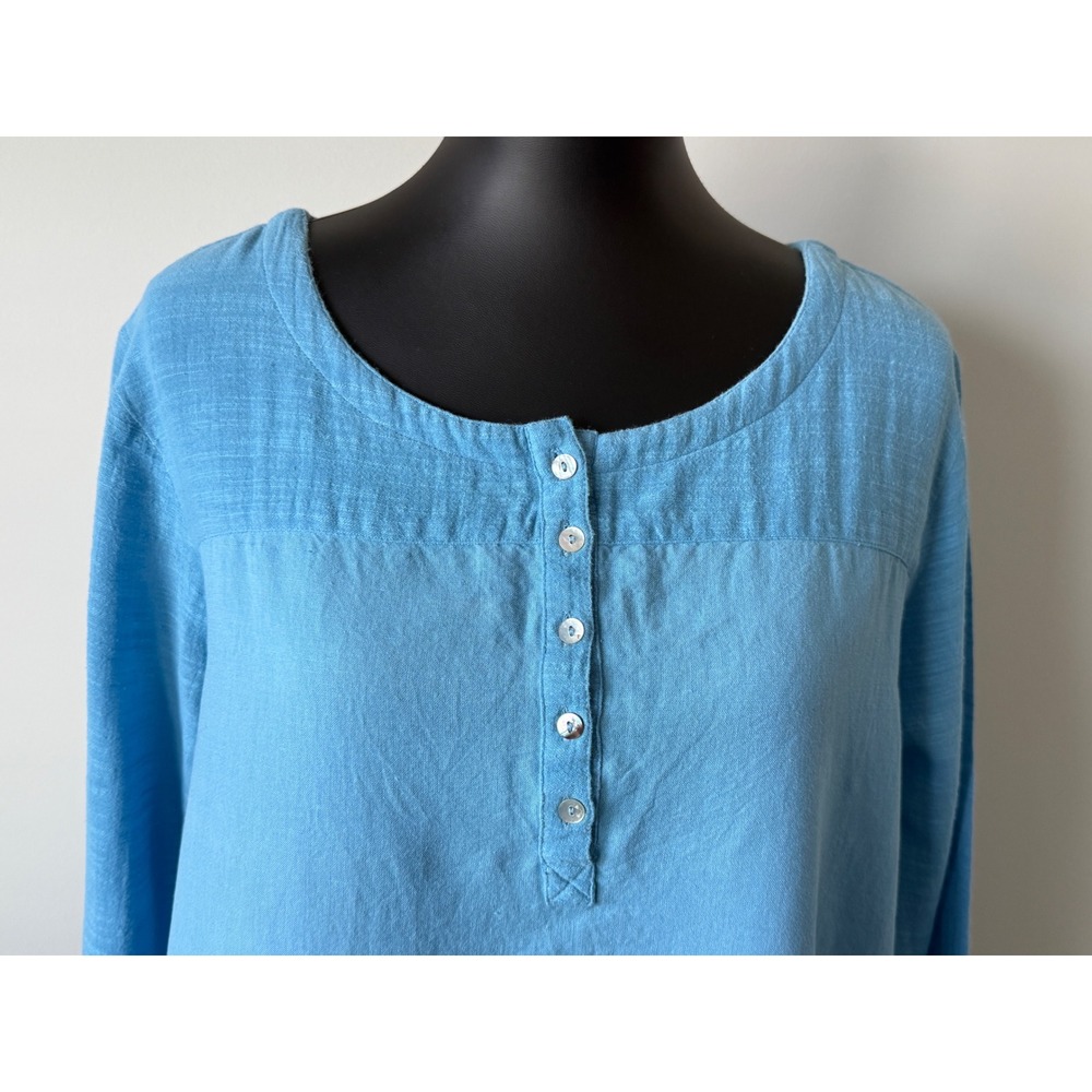 Soft Surroundings Blue Linen Blend Henley Tunic Top Asymmetrical Hem Women's 1X - Picture 2 of 13
